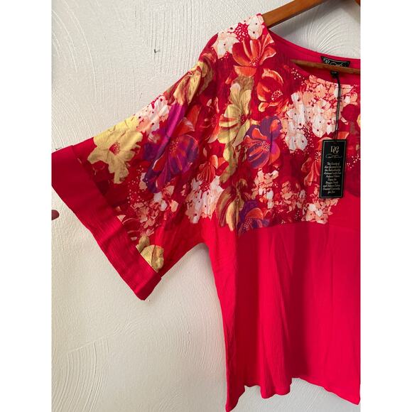 Diane Gilman DG2 Bright Pink Floral Crinkle Short Sleeve Blouse - Size Small NWT - Picture 4 of 10